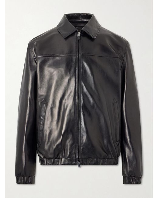 Canali Black Leather Jacket for men