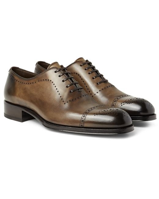 Tom Ford Brown Edgar Burnished-leather Oxford Brogues for men