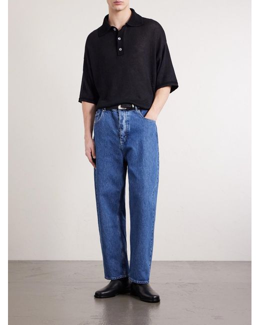 A Kind Of Guise Blue Open-Knit Organic Cotton And Linen-Blend Polo Shirt for men