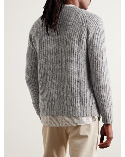 Slowear Gray Incotex Zanone Ribbed Wool Cardigan for men