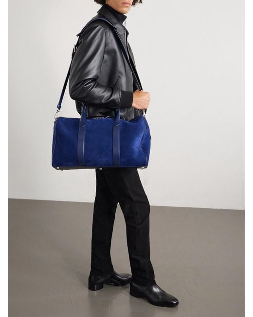 Tom Ford Blue Leather-trimmed Suede Weekend Bag for men