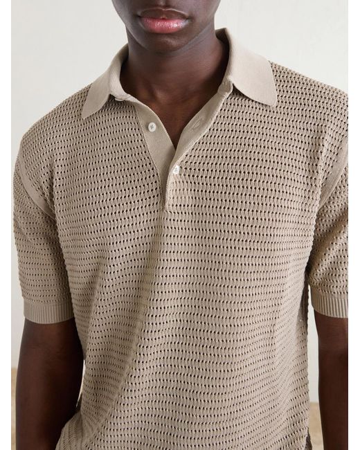 Drake's White Mesh-Knit Cotton Polo Shirt for men