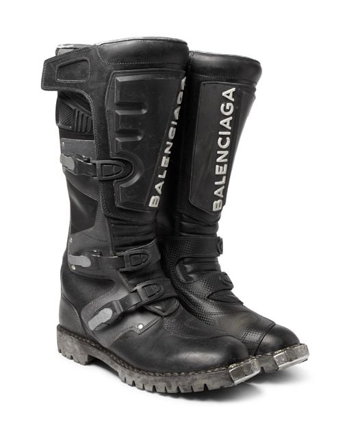 Balenciaga Black Leather Motorcycle Boots for men