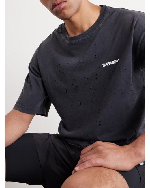Satisfy Black Logo-Print Distressed Mothtech Cotton-Jersey T-Shirt for men