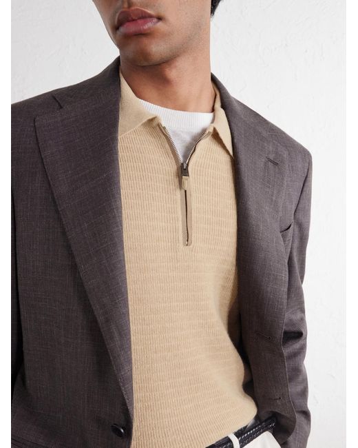 Canali Natural Mock-Rib Wool And Cashmere-Blend Half-Zip Polo Shirt for men
