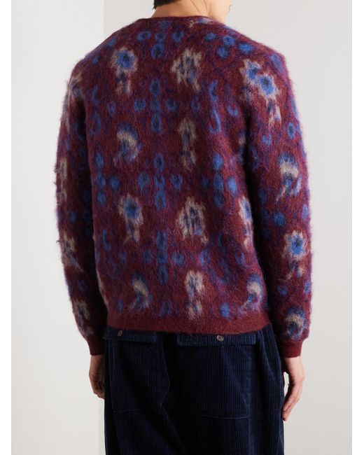 Beams Plus Purple Floral-jacquard Knitted Cardigan for men