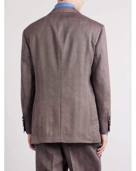 Brunello Cucinelli Purple Double-Breasted Herringbone Linen And Virgin Wool-Blend Suit Jacket for men