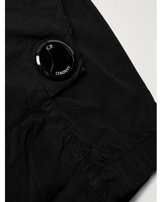 C P Company Black Straight-leg Logo-appliquéd Cotton-ripstop Shorts for men