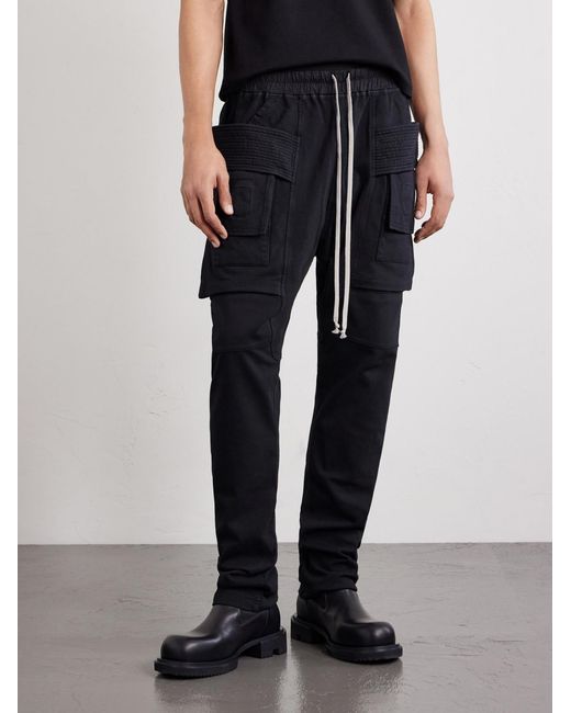 Rick Owens Black Creatch Tapered Cotton-jersey Drawstring Cargo Trousers for men