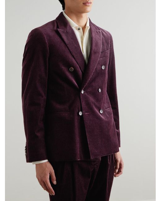 Mr P. Purple Slim-Fit Double-Breasted Cotton And Cashmere-Blend Corduroy Tuxedo Jacket for men