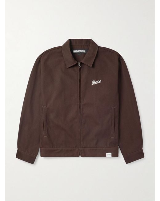 Neighborhood Brown Cropped Logo-embroidered Twill Jacket for men