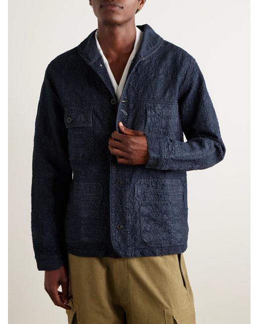 RRL Blue Deck Shawl-Collar Cotton-Blend Jacquard Overshirt for men