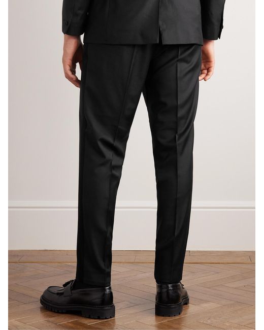 Mr P. Black Straight-Leg Virgin Wool Drawstring Tuxedo Trousers for men