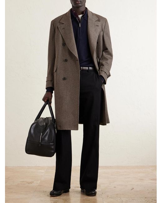 Thom Sweeney Brown Double-breasted Wool-twill Overcoat for men