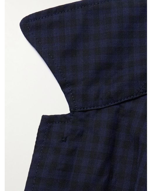 Barena Blue Visal Checked Crinkled Wool-Blend Overshirt for men