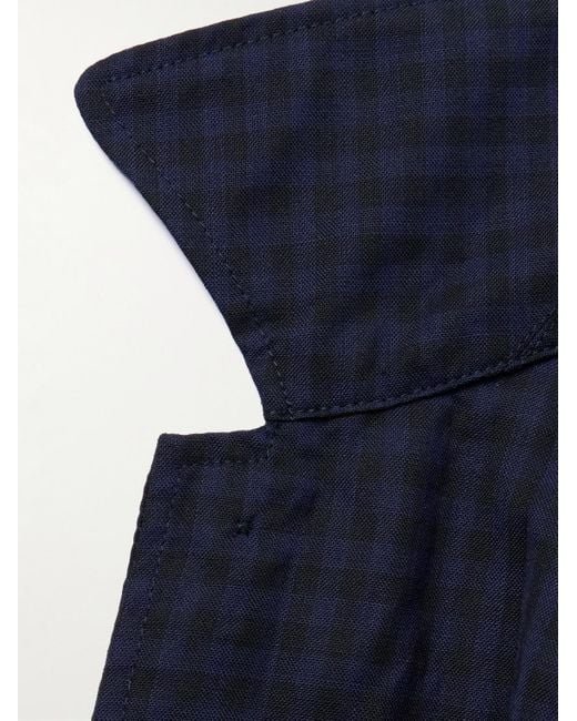Barena Blue Visal Checked Crinkled Wool-blend Overshirt for men