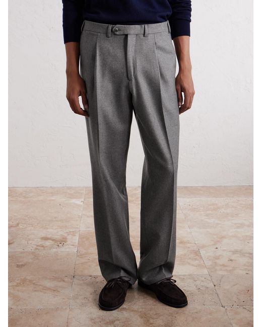 Saman Amel Gray Wide-leg Pleated Wool-flannel Suit Trousers for men