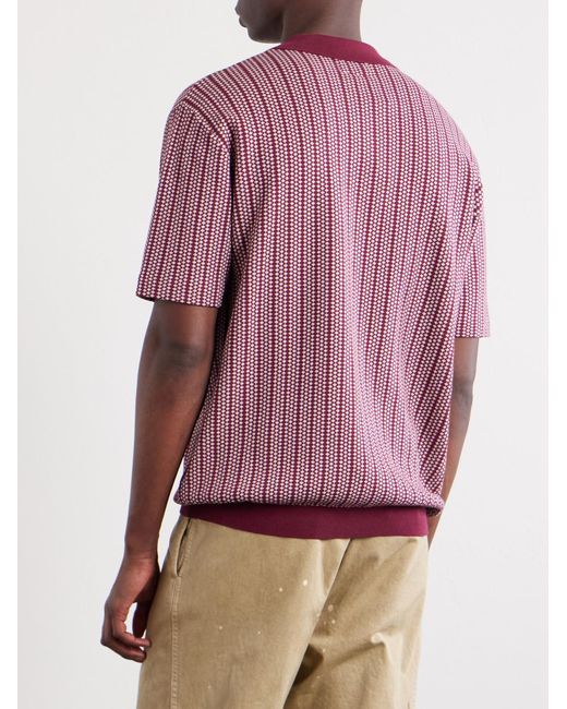 Beams Plus Pink Jacquard-knit Cotton Half-zip Polo Shirt for men