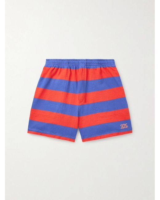 Bode Clubhouse Wide-Leg Logo-Embroidered Striped Cotton-Jersey Shorts for men