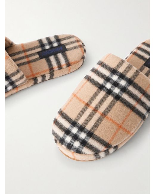 Burberry Natural Checked Virgin Wool-Blend Slippers for men