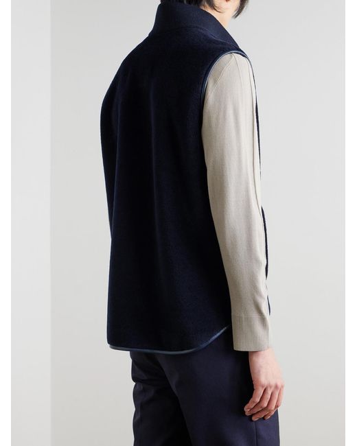 Loro Piana Blue Ennio Leather-Trimmed Wool And Silk-Blend Fleece Gilet for men