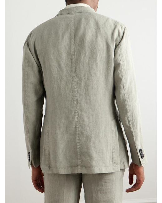 Boglioli Gray Double-Breasted Garment-Dyed Linen Suit Jacket for men