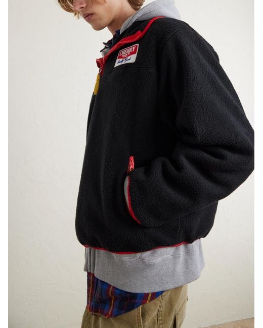 CHERRY LA Black Logo-appliquéd Fleece Half-zip Sweater for men