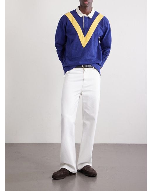 Drake's Blue Chevron Flame Cotton-Jersey Rugby Shirt for men
