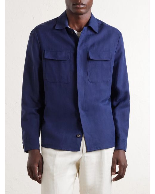 Eleventy Blue Lyocell And Linen-blend Shirt for men