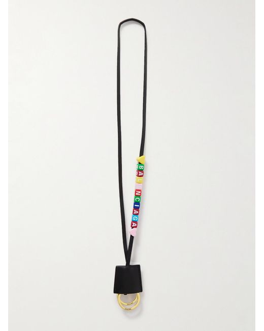 Balenciaga White Rodeo Cloche Clé Leather Beaded Keychain Lanyard for men