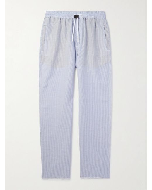 Loro Piana Blue Akanko Straight-leg Striped Linen And Cotton-blend Poplin Trousers for men