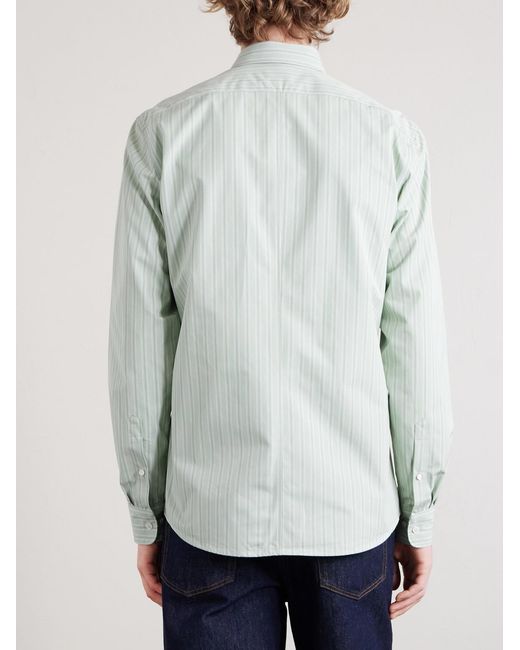 Dries Van Noten White Striped Cotton-Poplin Shirt for men