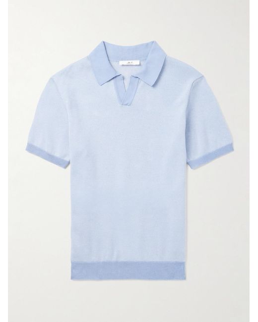 Mr P. Blue Honeycomb-Knit Organic Cotton Polo Shirt for men
