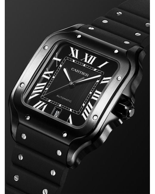 Cartier Black Santos De Automatic Steel Interchangeable Adlc-Coated Steel Watch, Ref. Wssa0039 for men