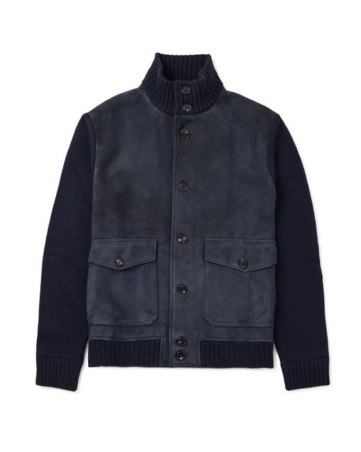 Slowear Blue Incotex Virgin Wool-trimmed Suede Jacket for men
