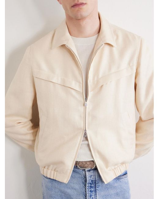 Brunello Cucinelli Natural Herringbone Wool, Silk And Linen-Blend Blouson Jacket for men
