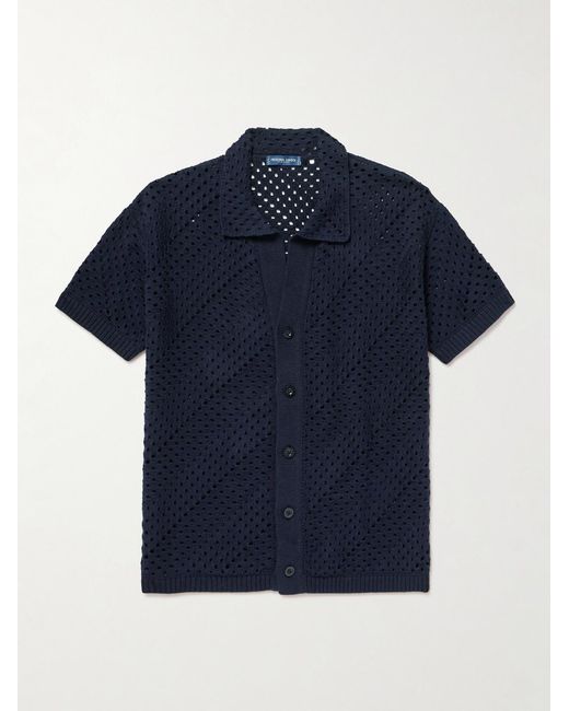 Frescobol Carioca Blue Pinto Crocheted Cotton Shirt for men