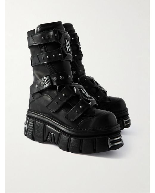 Vetements Black New Rock Gamer Embellished Leather Platform Boots for men