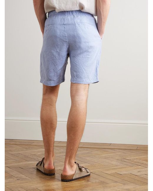 Hartford Blue Joggy Straight-Leg Linen Bermuda Shorts for men