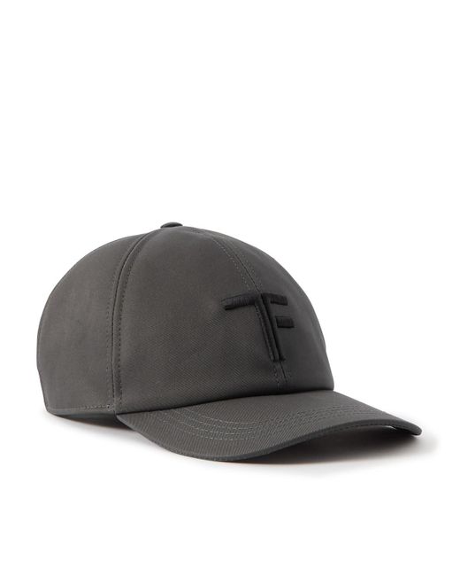 Tom Ford Gray Leather-trimmed Logo-embroidered Cotton-twill Baseball Cap for men