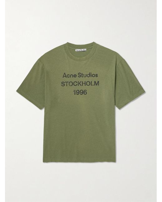 Acne Green Exford Distressed Logo-Print Cotton-Jersey T-Shirt for men
