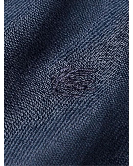 Etro Schmal geschnittenes Hemd aus Leinen mit Logostickerei in Blue für Herren