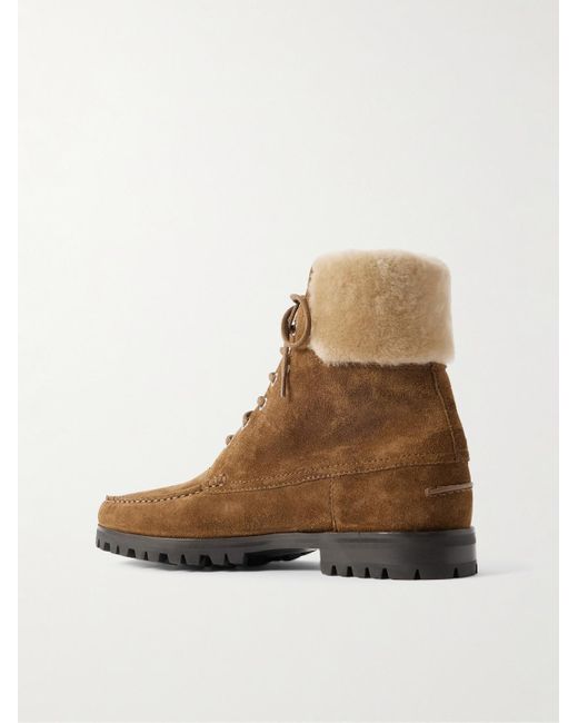 Manolo Blahnik Brown Sycamore Shearling-Trimmed Suede Boots for men