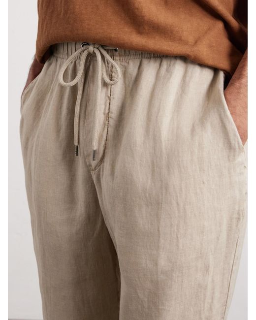 James Perse Natural Straight-Leg Garment-Dyed Linen Drawstring Trousers for men