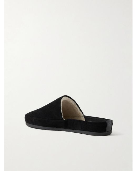 Shearling-Lined Suede Slippers di Mulo in Black da Uomo