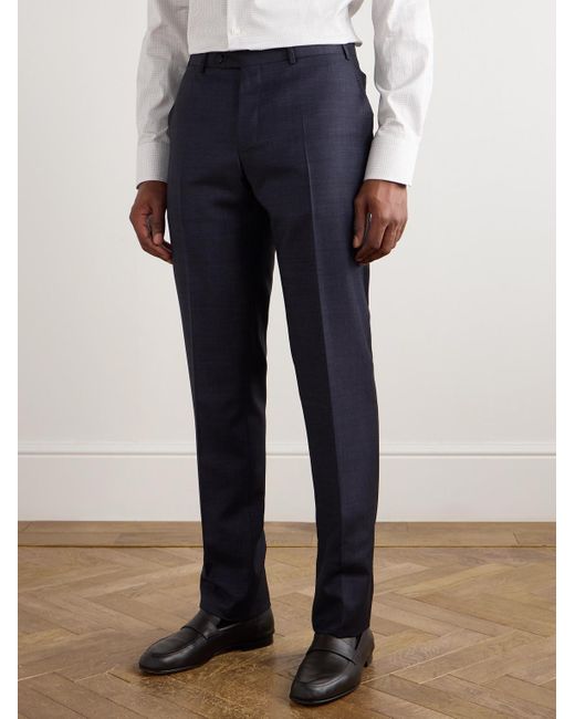 Canali Blue Slim-Fit Straight-Leg Checked Super 130S Wool Suit Trousers for men