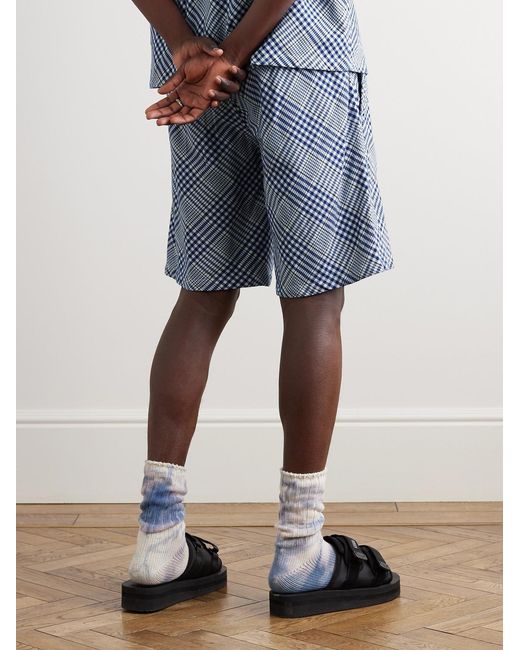 Noma T.D Blue Straight-Leg Checked Cotton Shorts for men