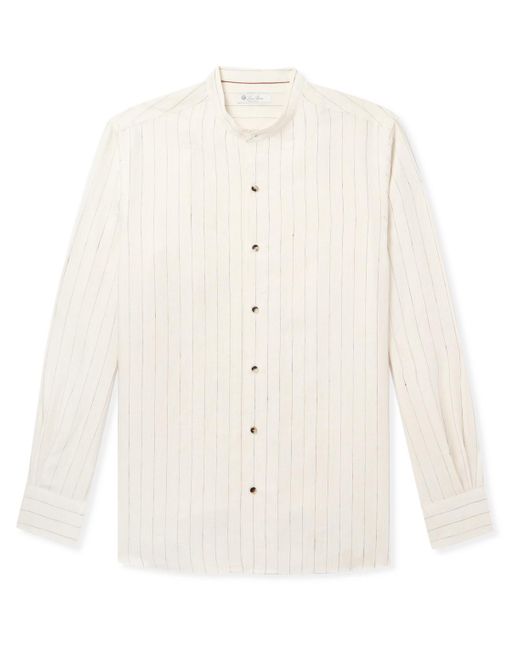 Loro Piana White Elia Grandad-collar Pinstriped Linen Shirt for men