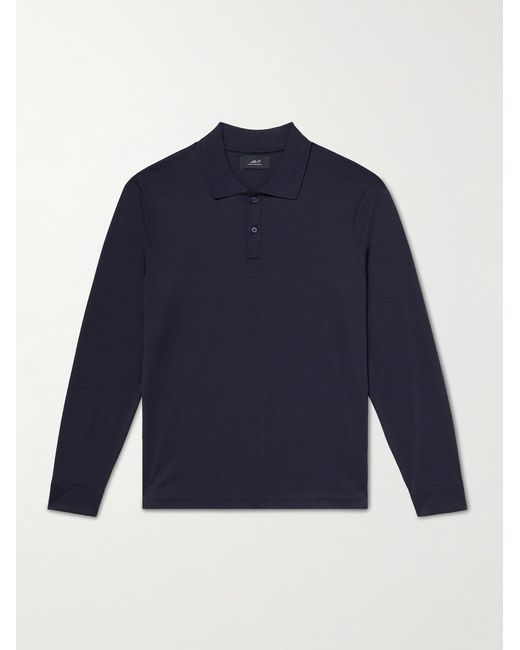 Mr P. Blue Silk And Cotton-Blend Polo Shirt for men