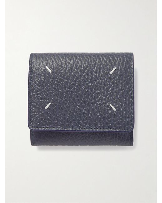 Maison Margiela Blue Logo-embroidered Full-grain Leather Billfold Wallet for men